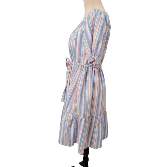 Harlow & Rose Size M "Washed Linen" color Pastel Stripe Tiered Knee-Length Dress - Picture 4 of 14